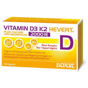Produktbild von VITAMIN D3 K2 Hevert+Calcium u.Magnes.2000 IE Kps.